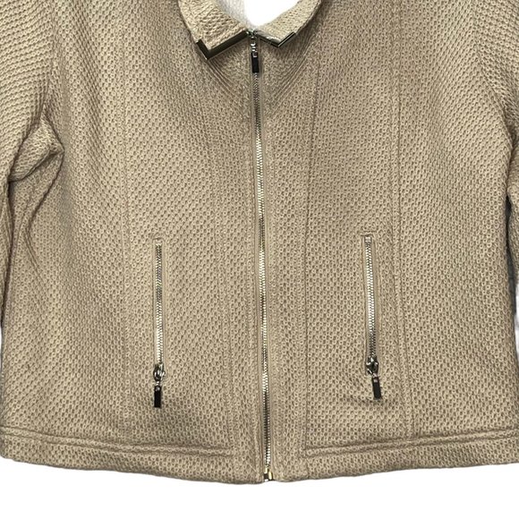 Alfani Jacket Mens Large Textured Knit Moto Beige Full Zip Pockets Notched Colla - Picture 3 of 10